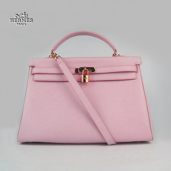 6308 Hermes Kelly 35 centimetri Togo Leather Bag rosa 6308 dell'oro Hardware